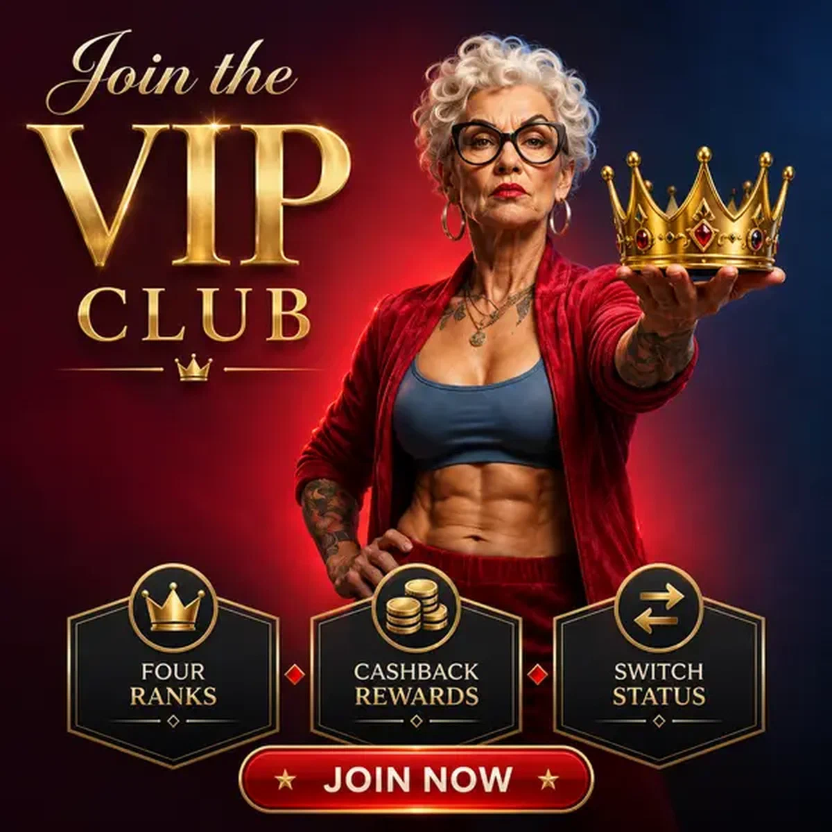 Combattente sicuro che presenta corona dorata all'iscrizione al club VIP Spingranny Casino